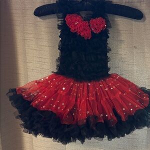 Black and Red Ruffled tutu Dress with Floral Accents